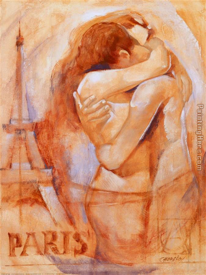 Embrace in Paris painting - Talantbek Chekirov Embrace in Paris art painting